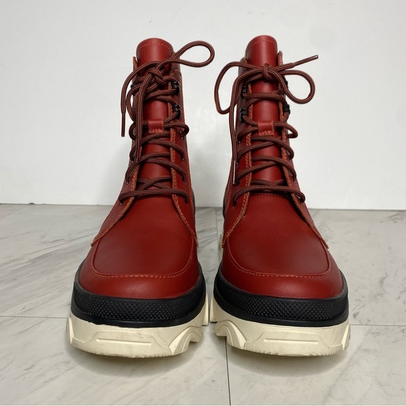 Sorel Brex Red Leather Lace Up Chunky Sole Boot 7 1/2 - Picture 2 of 15